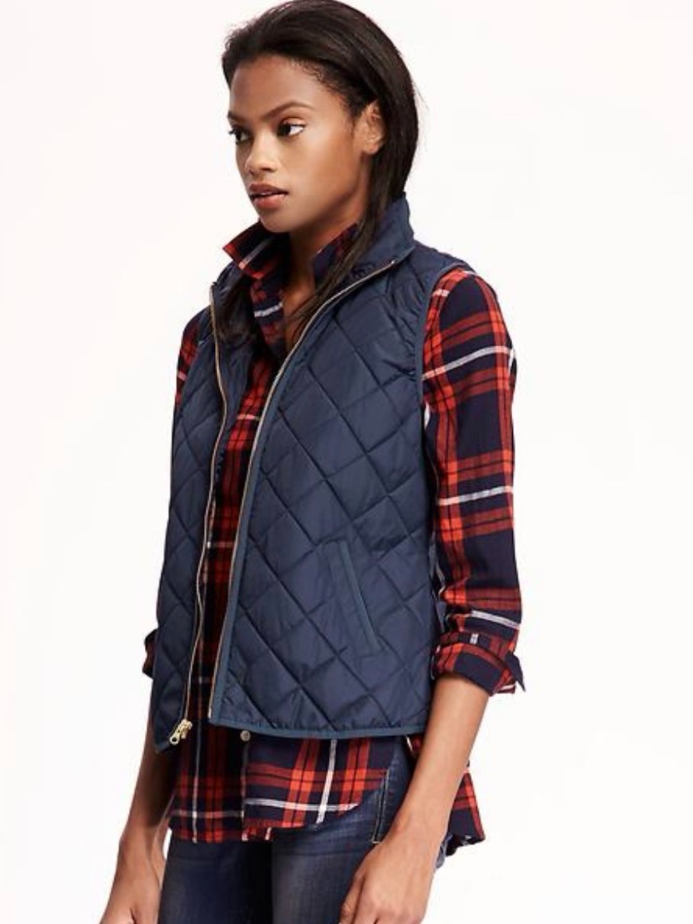 Old Navy Lightweight Diamond-Quilted Zip-Front Vest Blue Medium